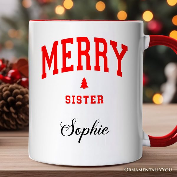 Merry Sister Retro Christmas Personalized Mug, Matching Family Holiday Gift with Custom Name Merry Sister Retro Christmas Personalized Mug, Matching Family Holiday Gift with Custom Name