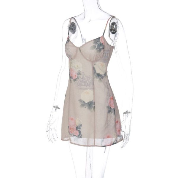Mesh Layered Floral Strap Mini Dress Mesh Layered Floral Strap Mini Dress