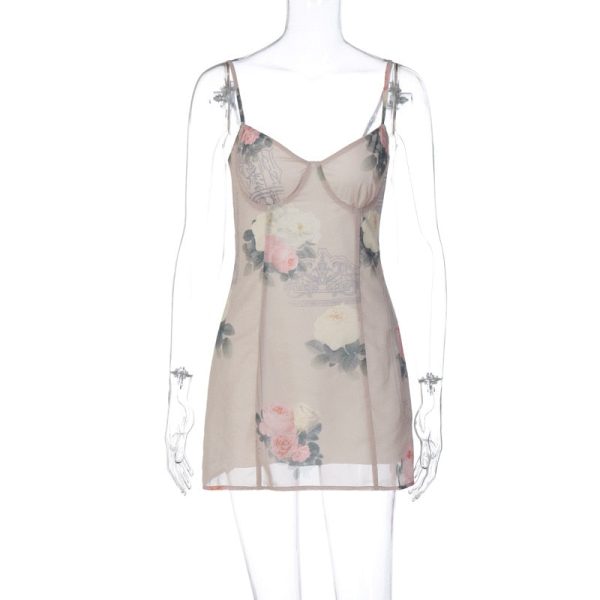Mesh Layered Floral Strap Mini Dress Mesh Layered Floral Strap Mini Dress