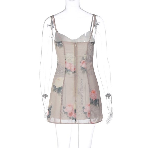 Mesh Layered Floral Strap Mini Dress Mesh Layered Floral Strap Mini Dress