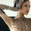 Mesh Letter Print Sleeveless Top With Gloves Mesh Letter Print Sleeveless Top With Gloves
