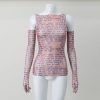Mesh Letter Print Sleeveless Top With Gloves Mesh Letter Print Sleeveless Top With Gloves