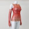 Mesh Letter Print Sleeveless Top With Gloves Mesh Letter Print Sleeveless Top With Gloves
