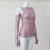 Mesh Letter Print Sleeveless Top With Gloves Mesh Letter Print Sleeveless Top With Gloves
