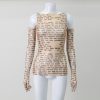 Mesh Letter Print Sleeveless Top With Gloves Mesh Letter Print Sleeveless Top With Gloves