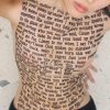Mesh Letter Print Sleeveless Top With Gloves Mesh Letter Print Sleeveless Top With Gloves