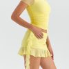 Mesh Ruffle Short Sleeve Top And Mini Skirt Set