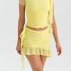 Mesh Ruffle Short Sleeve Top And Mini Skirt Set