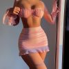 Mesh Sleeve Crop & Mini Skirt Sets