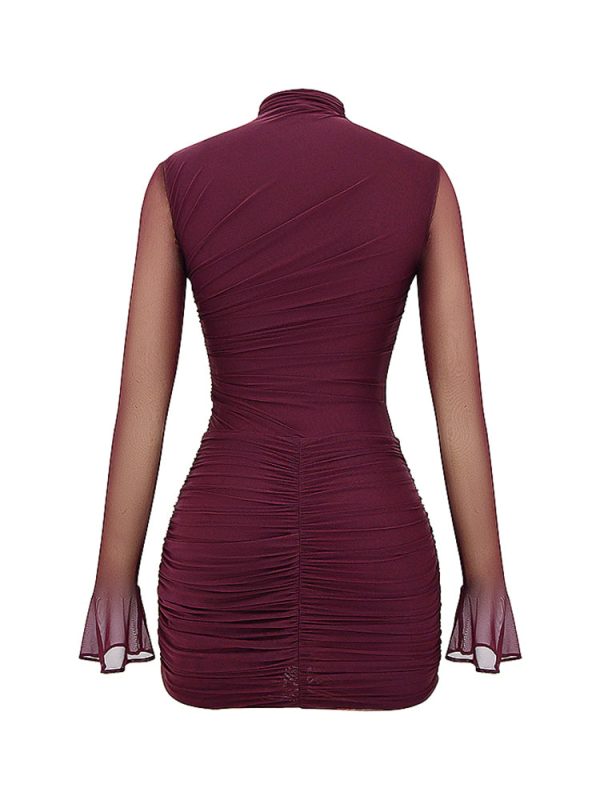 Mesh High Mock Neck Bodycon Ruched Mini Dress Mesh High Mock Neck Bodycon Ruched Mini Dress