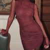Mesh High Mock Neck Bodycon Ruched Mini Dress Mesh High Mock Neck Bodycon Ruched Mini Dress