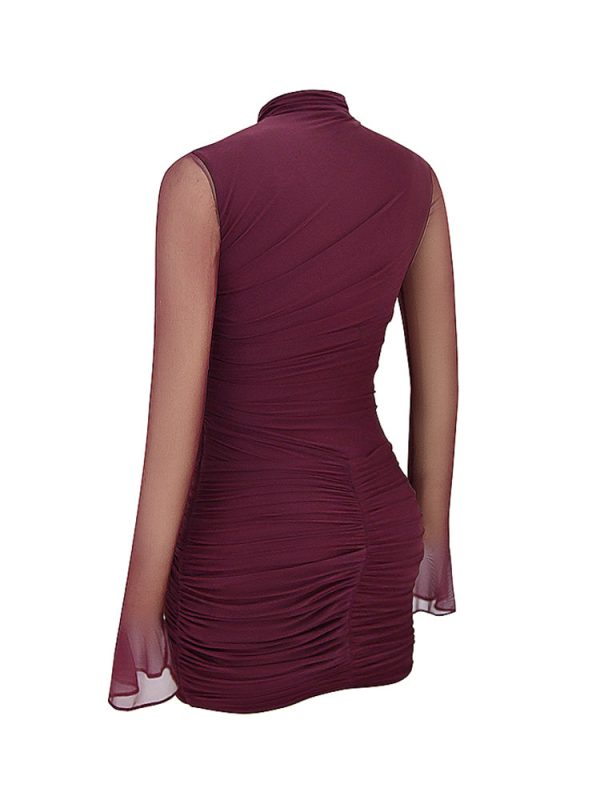 Mesh High Mock Neck Bodycon Ruched Mini Dress Mesh High Mock Neck Bodycon Ruched Mini Dress