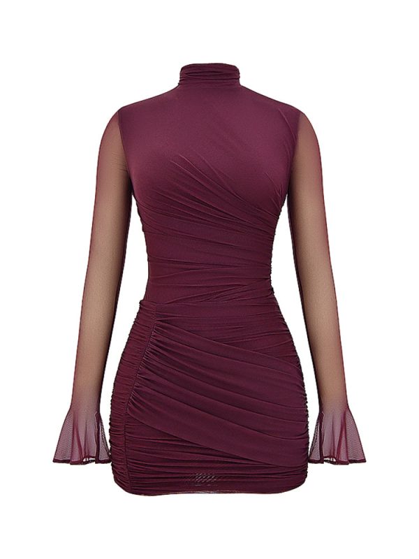 Mesh High Mock Neck Bodycon Ruched Mini Dress Mesh High Mock Neck Bodycon Ruched Mini Dress