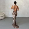 Metallic Drape Chest Backless Maxi Dress