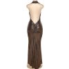 Metallic Drape Chest Backless Maxi Dress