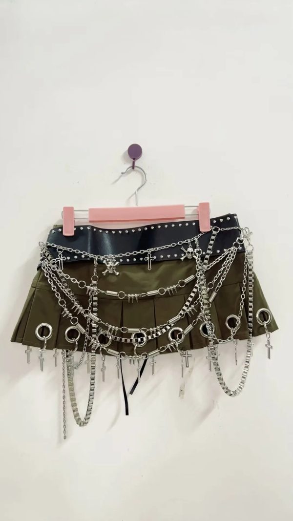 Micro Mini Pleated Belted Chain Skirt Micro Mini Pleated Belted Chain Skirt