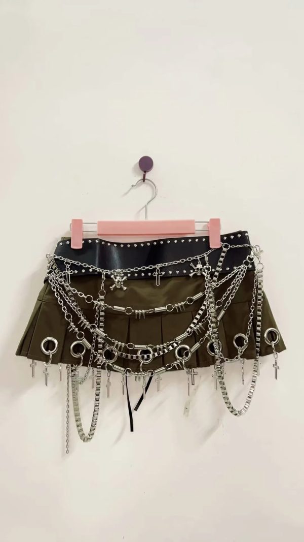 Micro Mini Pleated Belted Chain Skirt Micro Mini Pleated Belted Chain Skirt