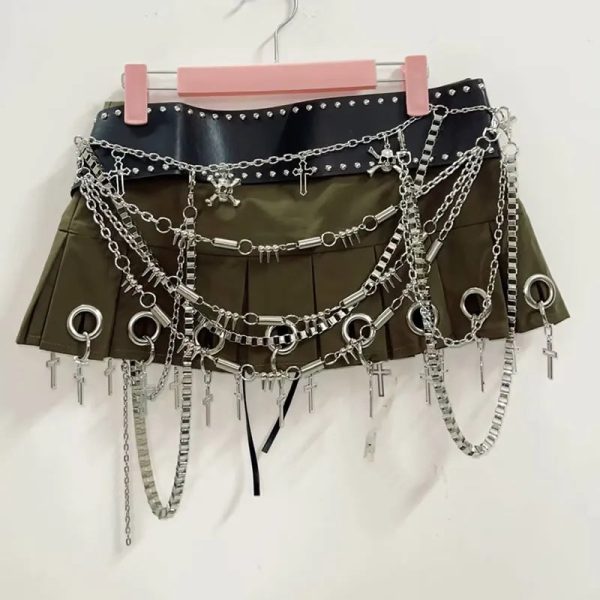 Micro Mini Pleated Belted Chain Skirt Micro Mini Pleated Belted Chain Skirt