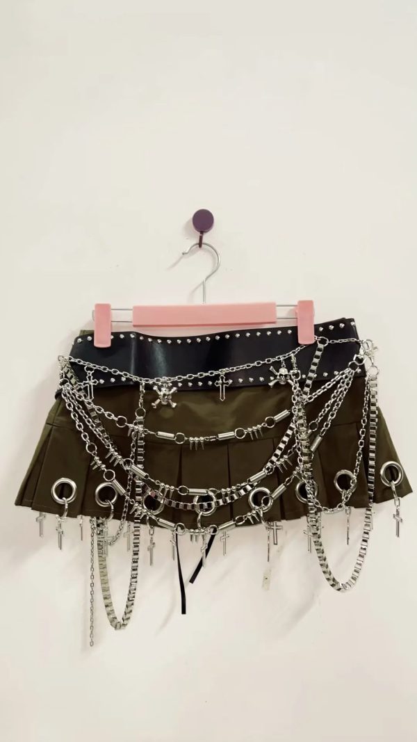 Micro Mini Pleated Belted Chain Skirt Micro Mini Pleated Belted Chain Skirt