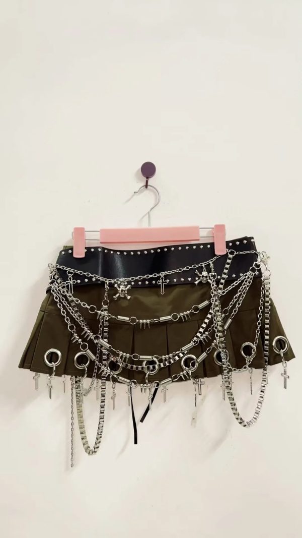 Micro Mini Pleated Belted Chain Skirt Micro Mini Pleated Belted Chain Skirt