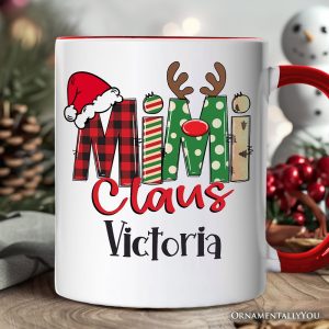 Mimi Claus Retro Christmas Personalized Mug, Matching Family Holiday Gift with Custom Name