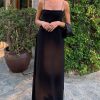 Minimalist Pocket Trim A Line Cotton Blend Summer Cami Maxi Sundress - Black