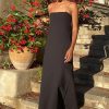 Minimalist Pocket Trim A Line Cotton Blend Summer Cami Maxi Sundress - Black