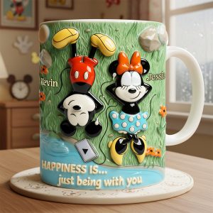 MkMo Magic Mouse Happiness Is Just Being With You - Personalized White Edge-To-Edge Mug - Gift For Couples, Movie Fans | NL122