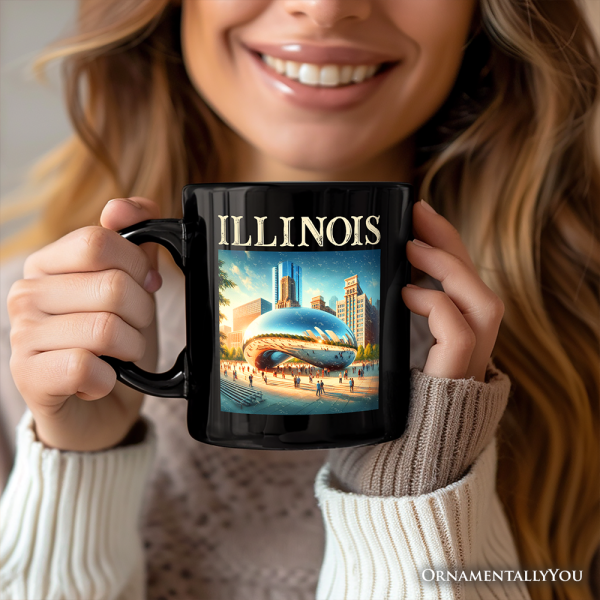 Modern Illinois State Cloud Gate Personalized Mug, Iconic Chicago Bean Gift and Urban Landmark Souvenir with Custom Name Modern Illinois State Cloud Gate Personalized Mug, Iconic Chicago Bean Gift and Urban Landmark Souvenir with Custom Name