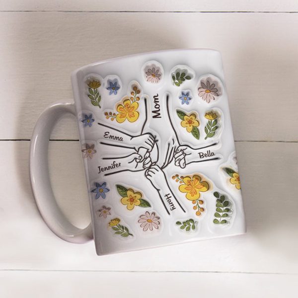 Mom Hold Our Hands, Also Our Hearts- Personalized 3D Inflated Effect Ceramic Mug - Gift For Mom, Grandma, Mother's Day | NA94
