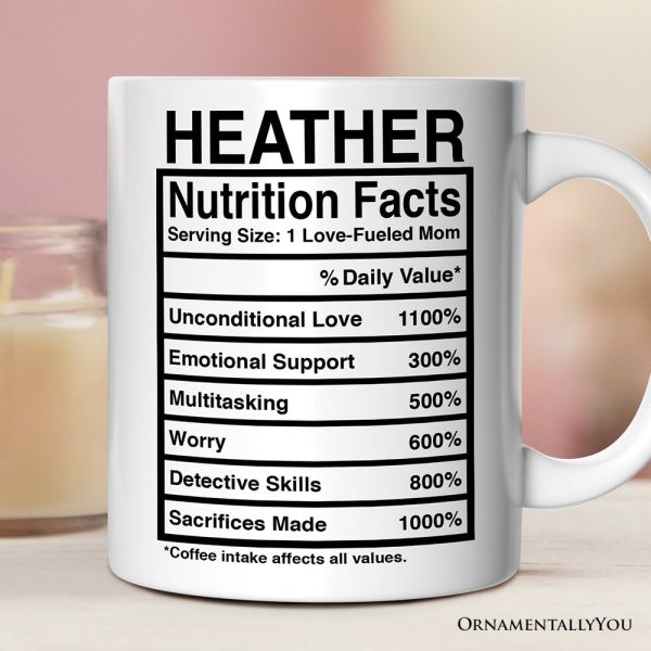 Mom Nutrition Facts Personalized Mug, Birthday Gift with Custom Name Mom Nutrition Facts Personalized Mug, Birthday Gift with Custom Name