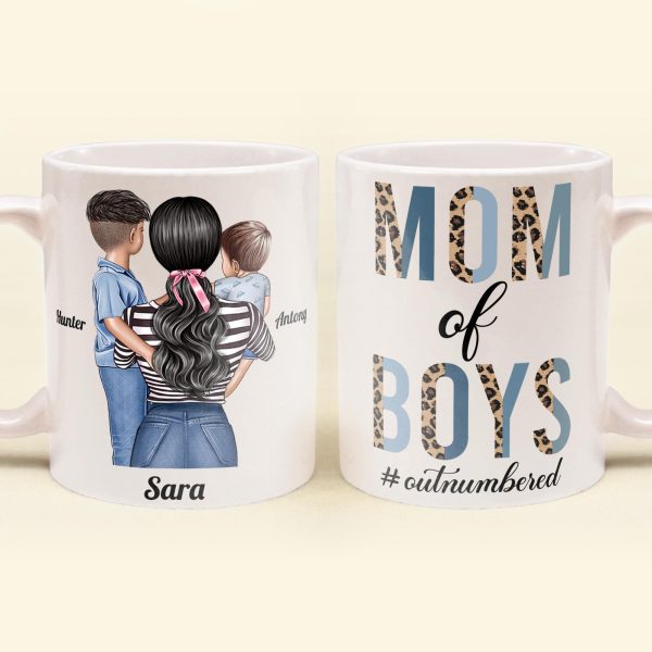 Mom Of Boys Outnumbered - Personalized Mug Mom Of Boys Outnumbered - Personalized Mug