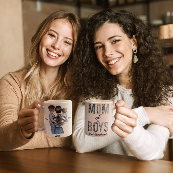 Mom Of Boys Outnumbered - Personalized Mug Mom Of Boys Outnumbered - Personalized Mug