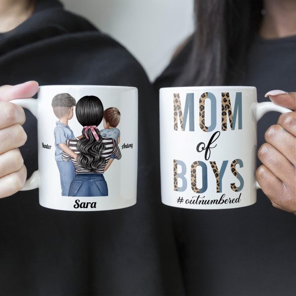 Mom Of Boys Outnumbered - Personalized Mug Mom Of Boys Outnumbered - Personalized Mug