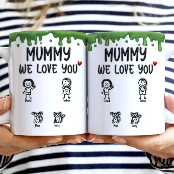 Mom We Love You 3D Inflated Effect Stick Figure - Personalized White Edge-to-Edge Mug Mom We Love You 3D Inflated Effect Stick Figure - Personalized White Edge-to-Edge Mug
