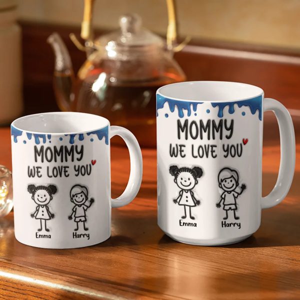 Mom We Love You 3D Inflated Effect Stick Figure - Personalized White Edge-to-Edge Mug Mom We Love You 3D Inflated Effect Stick Figure - Personalized White Edge-to-Edge Mug