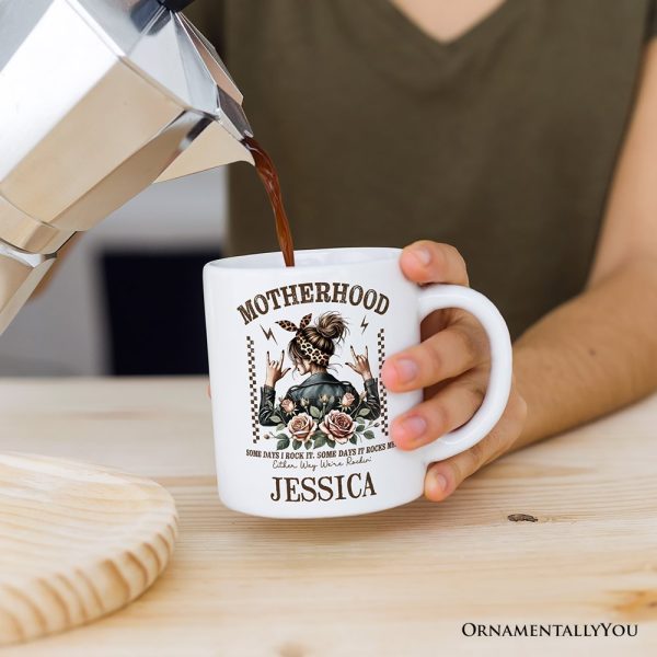 Motherhood Mama Rock Personalized Mug, Retro Gift for Strong Moms With Custom Name Motherhood Mama Rock Personalized Mug, Retro Gift for Strong Moms With Custom Name