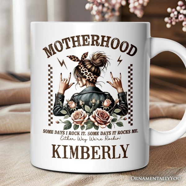 Motherhood Mama Rock Personalized Mug, Retro Gift for Strong Moms With Custom Name Motherhood Mama Rock Personalized Mug, Retro Gift for Strong Moms With Custom Name