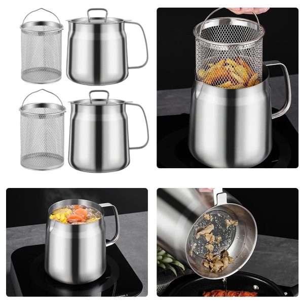 Multi-Functional 1.5/2L Stainless Steel Oil Filter Pot With Frying Basket