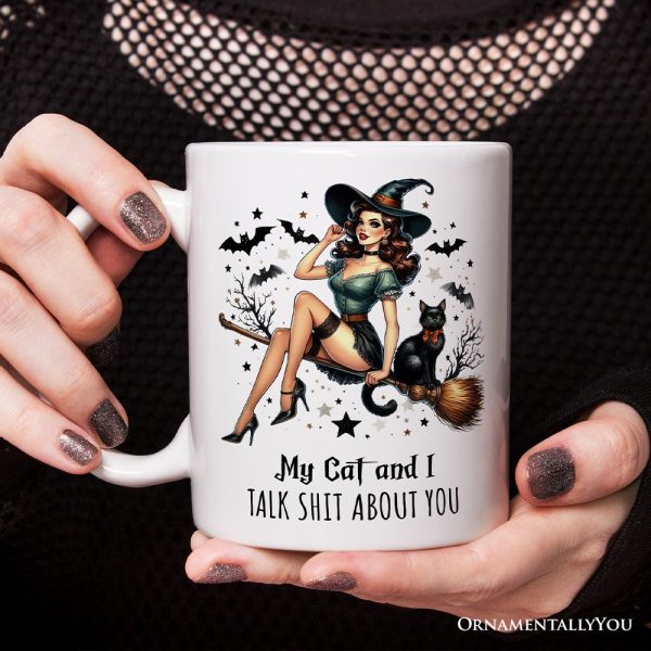My Cat and I Gossip About You Personalized Halloween Mug, Retro Gift with Custom Name My Cat and I Gossip About You Personalized Halloween Mug, Retro Gift with Custom Name