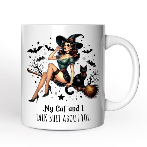 My Cat and I Gossip About You Personalized Halloween Mug, Retro Gift with Custom Name My Cat and I Gossip About You Personalized Halloween Mug, Retro Gift with Custom Name