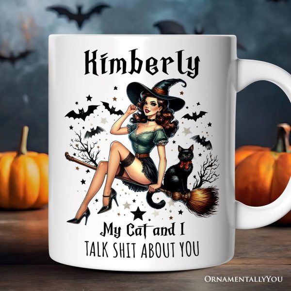 My Cat and I Gossip About You Personalized Halloween Mug, Retro Gift with Custom Name My Cat and I Gossip About You Personalized Halloween Mug, Retro Gift with Custom Name