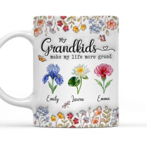 My Grandkids Make My Life More Grand - Personalized White Edge-to-Edge Mug - Gift For Grandma, Grandpa, Kids, Family HH01