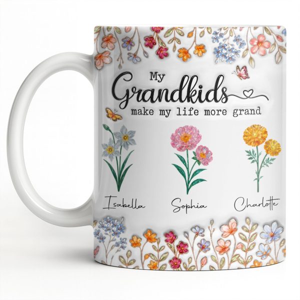 My Grandkids Make My Life More Grand With Flowers And Butterflies - Personalized Custom Coffee Mug - GRK115_MG