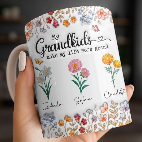 My Grandkids Make My Life More Grand With Flowers And Butterflies - Personalized Custom Coffee Mug - GRK115_MG