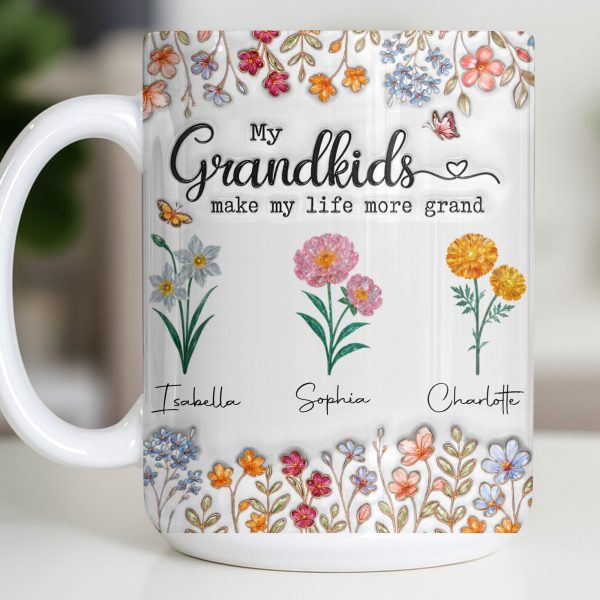 My Grandkids Make My Life More Grand With Flowers And Butterflies - Personalized Custom Coffee Mug - GRK115_MG