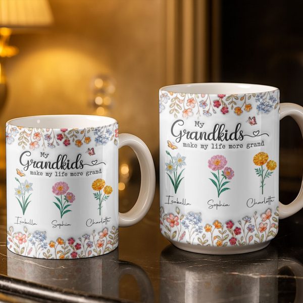My Grandkids Make My Life More Grand With Flowers And Butterflies - Personalized Custom Coffee Mug - GRK115_MG