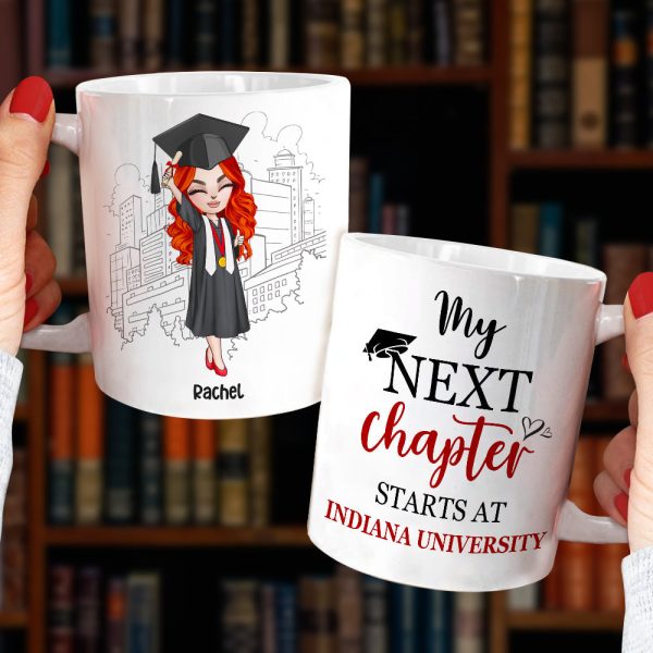 My Next Chapter Starts At University - Personalized White Mug - Chibi Graduation Front View My Next Chapter Starts At University - Personalized White Mug - Chibi Graduation Front View