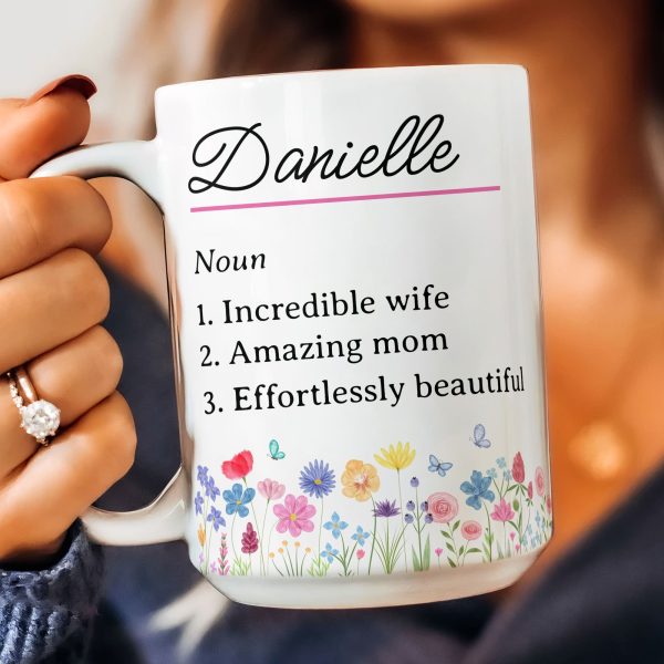 Name Definition With Feminine Wildflower - Personalized Mug Name Definition With Feminine Wildflower - Personalized Mug