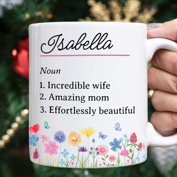 Name Definition With Feminine Wildflower - Personalized Mug Name Definition With Feminine Wildflower - Personalized Mug